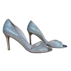 Cole Haan Women's Antonia Open Toe Dress Pump Silver Gold Metallic Size 7.5